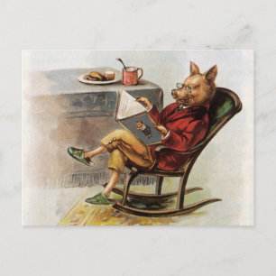 Vintage Humor, Gris i raketstol Läsande Bok Vykort