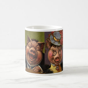 Vintage humor, roliga viktorianska grisar som skra kaffemugg