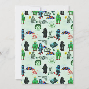 Vintage Humor Rymden Robot Watercolor Julkort