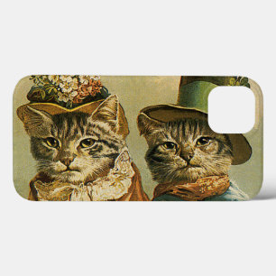 Vintage Humor, Viktorian Bride Groom Cats in Hats