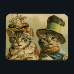 Vintage Humor, Viktorian Bride Groom Cats in Hats Magnet<br><div class="desc">Vintage illustrerar en lustig humor-bild med Victorian tabby katt som bär hattar. Ett bröllop för sällskapsdjur kärlek och romantik med kattbrud och kattgroom. Bröden bär en elegant blommigt-blomma och brudkatten bär ett finare-formellt top hat.</div>