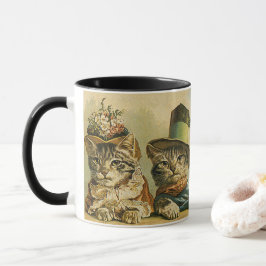 Vintage Humor, Viktorian Bride Groom Cats in Hats Mugg
