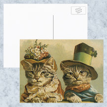 Vintage Humor, Viktorian Bride Groom Cats in Hats