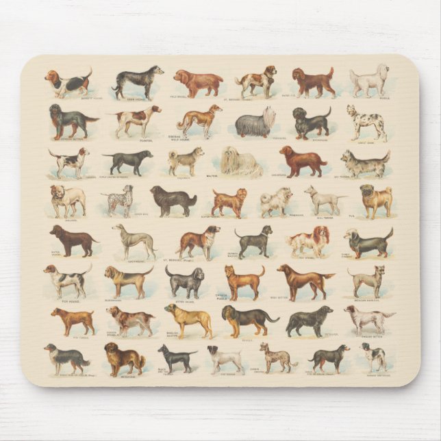 Vintage Hund aveln Teckning Musmatta (Framsidan)