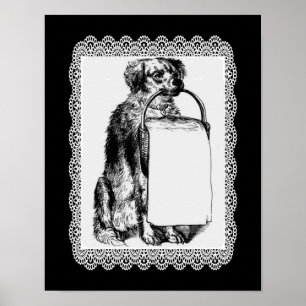 Vintage Hund Basket Pennkonst Poster