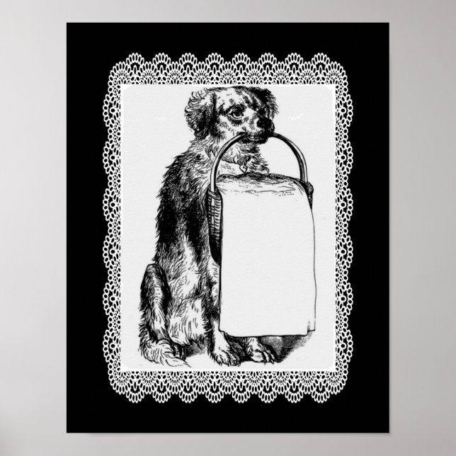 Vintage Hund Basket Pennkonst Poster (Framsidan)