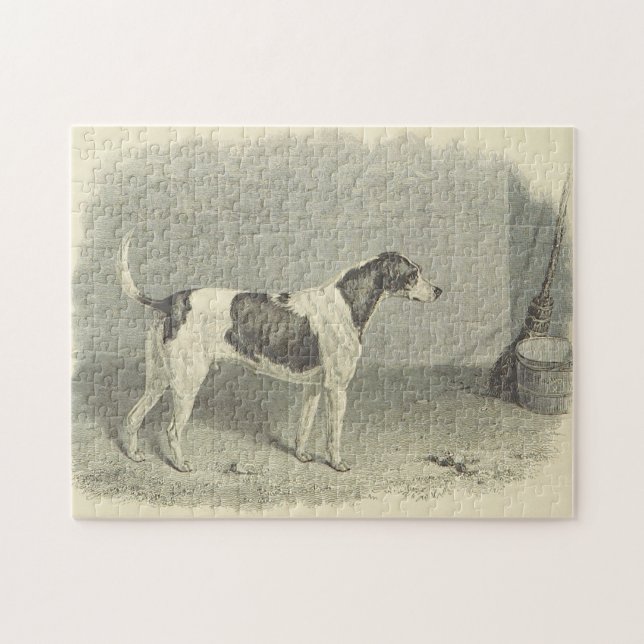 Vintage Hund, Bucket, Broom Jigszle Puzzle Pussel (Horisontell)