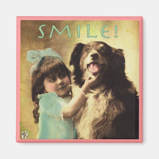 Vintage Hund Collie Smile Photo Magnet (Framsidan)