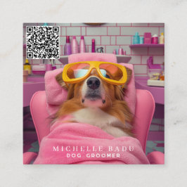 Vintage Hund Groomer Fyrkantigt Visitkort