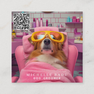 Vintage Hund Groomer Fyrkantigt Visitkort