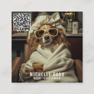 Vintage Hund Groomer Fyrkantigt Visitkort