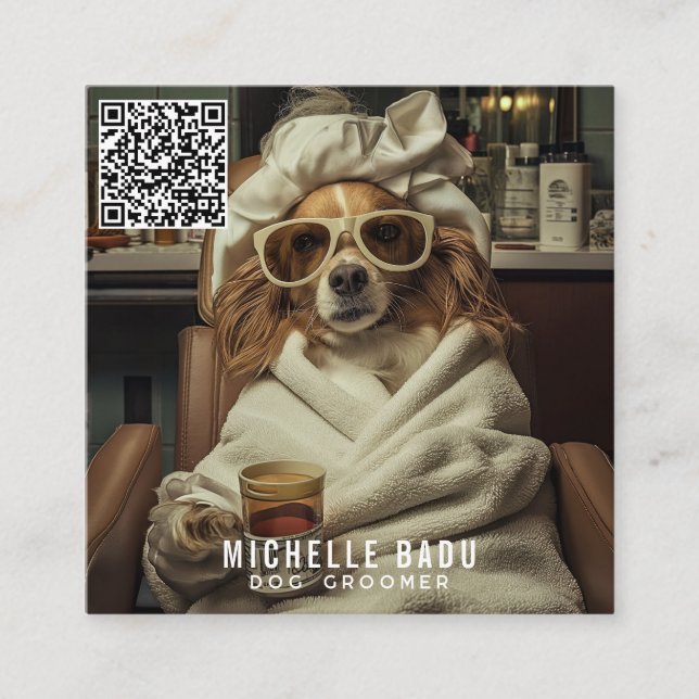 Vintage Hund Groomer Fyrkantigt Visitkort (Framsida)