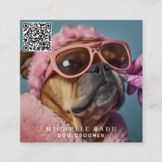 Vintage Hund Groomer QR-kod Social Media Fyrkantigt Visitkort