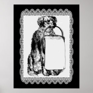 Vintage Hund med Basket med  Poster