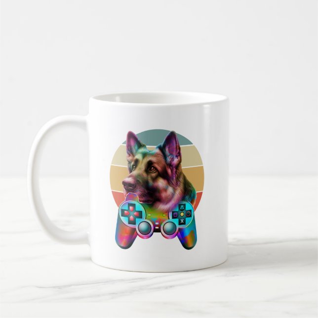 vintage hund och spelkonsol kaffemugg (Vänster)