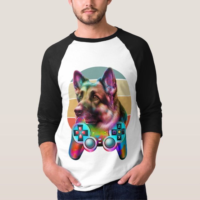 vintage hund och spelkonsol t shirt (Framsida)