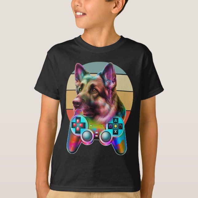 vintage hund och spelkonsol t shirt (Framsida)