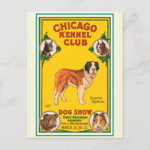 Vintage Hund Show Chicago Kennel Klubb Poster Vykort