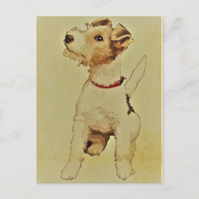 Vintage Hund Skriv ut Fox Terrier Vykort (Framsida)