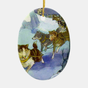 "Vintage Hund Sledding" Julgransprydnad Keramik