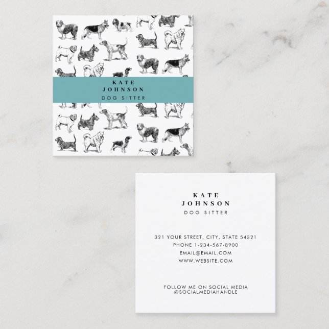Vintage Hundar Hund Sitter Trainer Fyrkantigt Visitkort (Fram/baksida)