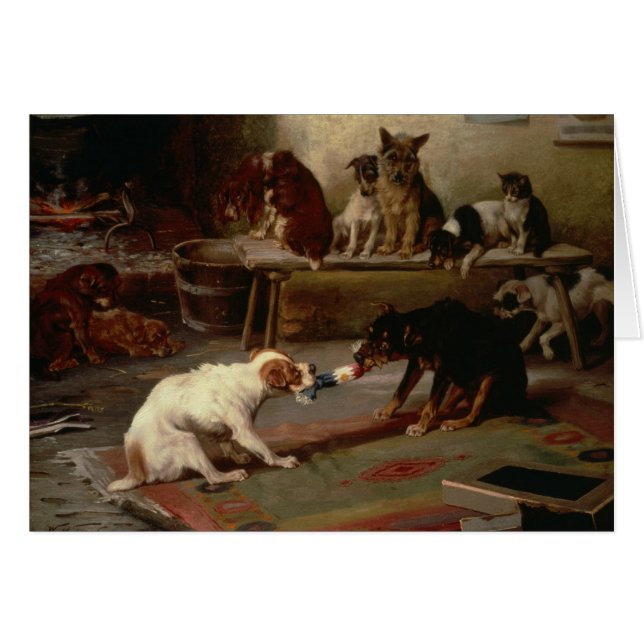 Vintage - hundlekdragkamp, hälsningskort (Framsidan Horizontal)