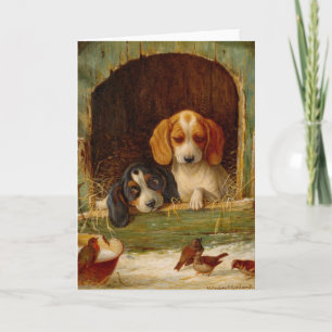 Vintage - hundvalpar och gästfåglar, helgkort