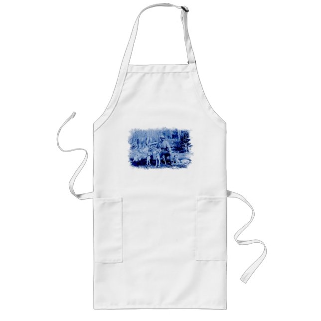 Vintage Hunter med Hundar Apron Långt Förkläde (Framsidan)