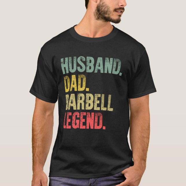 Vintage   Husband Dad Barbell Legend Retro T Shirt (Framsida)