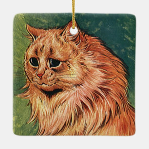 Vintage husdjur, långhårig orange katt julgransprydnad keramik