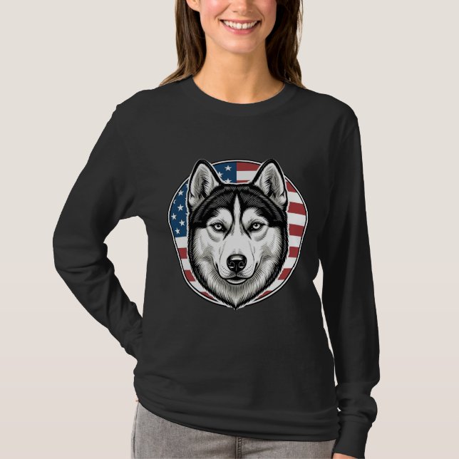 Vintage Husky Patriotisk Hund Vektor Tröja Design_ (Framsida)