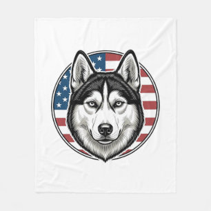 Vintage Husky Patriotisk Hund Vektor Tröja Design_ Fleecefilt