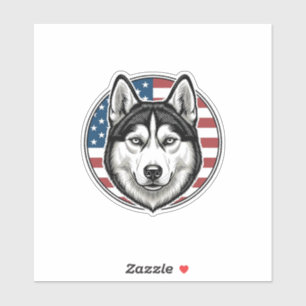 Vintage Husky Patriotisk Hund Vektor Tröja Design_ Klistermärken