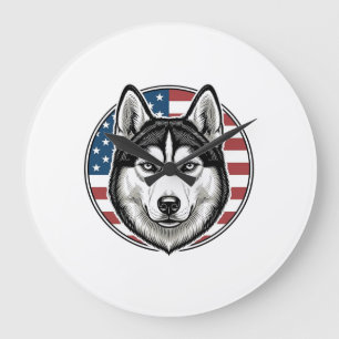 Vintage Husky Patriotisk Hund Vektor Tröja Design_ Stor Klocka
