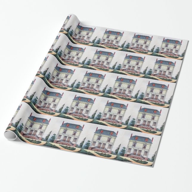 Vintage husritning i färg presentpapper (Utrullad)