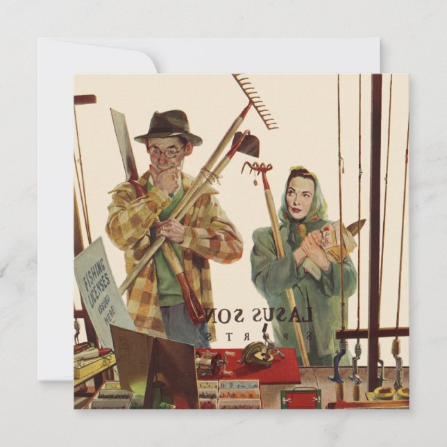 Vintage-hustru och make med trädgårdsredskap (Framsida)