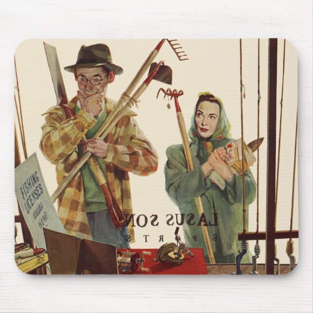 Vintage-hustru och make med trädgårdsredskap musmatta (Framsidan)