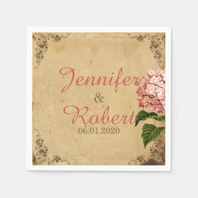 Vintage Hydrangea Bröllop Napkin Pappersservett (Framsidan)