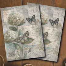 Vintage Hydrangea & Fjäril Ephemera Decoupage