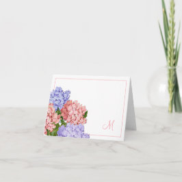 Vintage Hydrangea Rosa Lila Monogram Anteckningskort