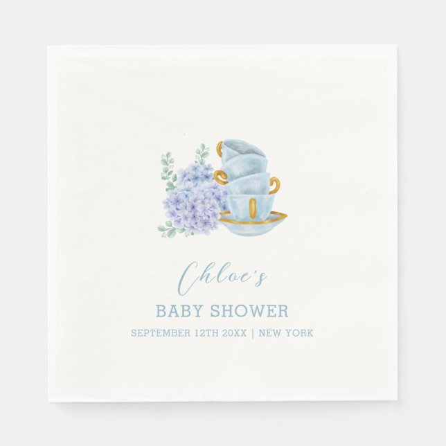 Vintage Hydrangea Tea Brewing Baby Shower Pappersservett (Framsidan)