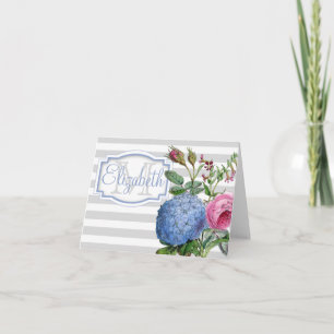 Vintage Hydrangeas Ro Rand Monogram nr Anteckningskort