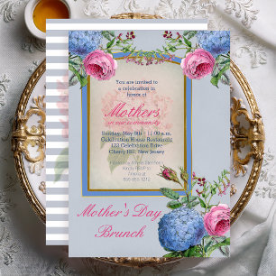 Vintage Hydrangeas Rosa   Blue Mors dag Brunch Inbjudningar