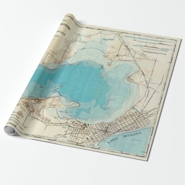 Vintage hydrografisk karta Lake Mendota Presentpapper (Utrullad)