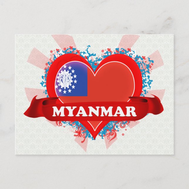 Vintage I Kärlek Myanmar Vykort (Framsida)