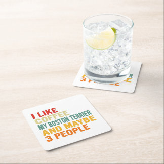 Vintage I Like Coffee My Boston Terrier Dog Puppy Underlägg Papper Kvadrat