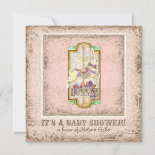 Vintage i lilla Bunny Flicka Circus Carousel Inbjudningar