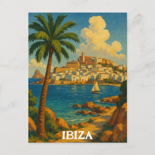Vintage Ibiza Travel Retro Balearic Island Vykort (Framsida)