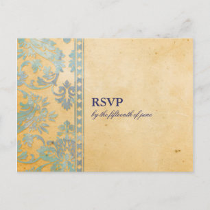 Vintage Ice Blue Damask Snöre Bröllop OSA Inbjudan Vykort