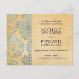 Vintage Ice Blue Damask Snöre Spara datum Datumet